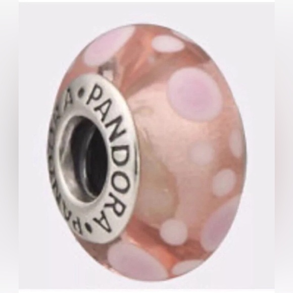 Set Of 2 Pandora Authentic Disney Minnie Mouse Polka Dot  Authentic Pandora Sterling Pink Polka Dot Glass With Snake Bracelet